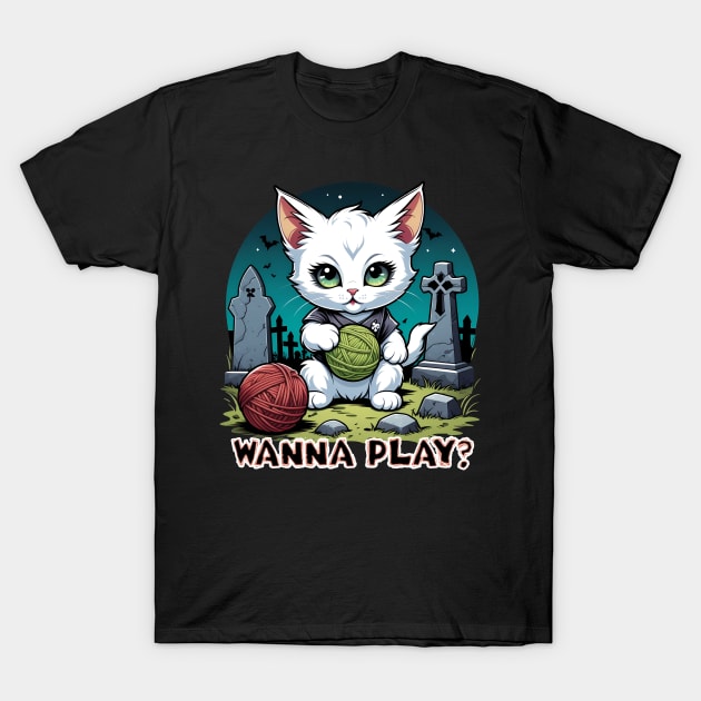 Wanna Play? - Creepy Kitten T-Shirt by ArtfulTat
